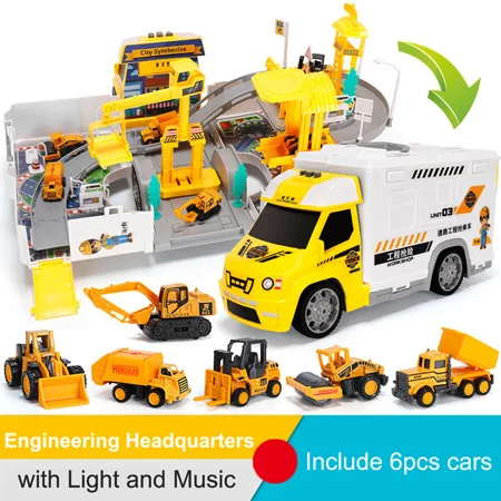 2в1 Железнодорожный гоночный трек электрический автомобиль игрушки парковка с светильник музыка собрать контейнер грузовик трек игрушки для детей подарок - Цвет: Yellow
