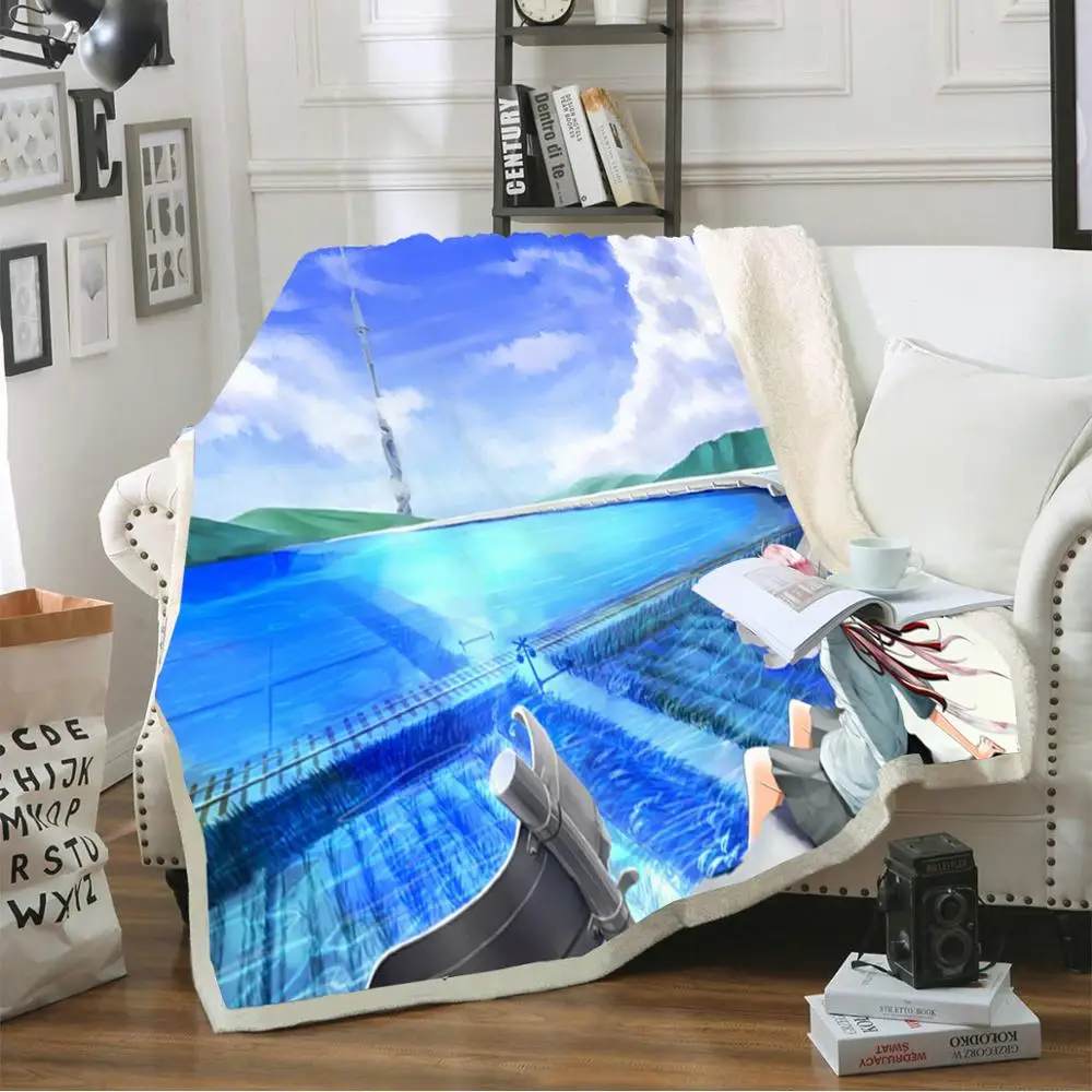 Blue Sky Anime Character Blanket on Bed 3d Print Natural View Plush Fleece Bedspread Girls Home Office Travel Winter | Дом и сад