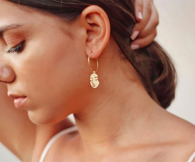 Pendientes de cara, Luna y Estrella, pendientes de aro grandes con abstractas, pendientes de arte Pop, joyería Celestial, pendientes de diosa| Pendientes con forma de gota| - AliExpress