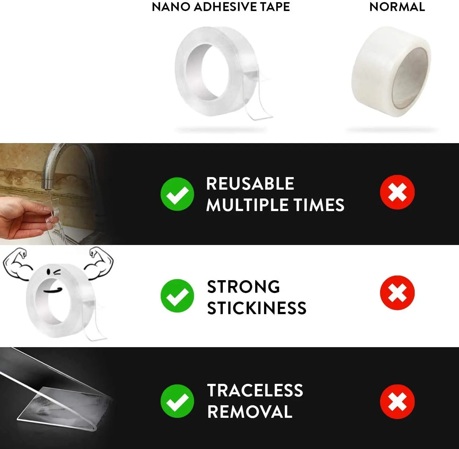 Nano Tape Sticky Tack Poster Tape Clear Double Sided Tape Heavy Duty,16.5  Ft Length,for Home Decor,Duct Tape Masking Tape