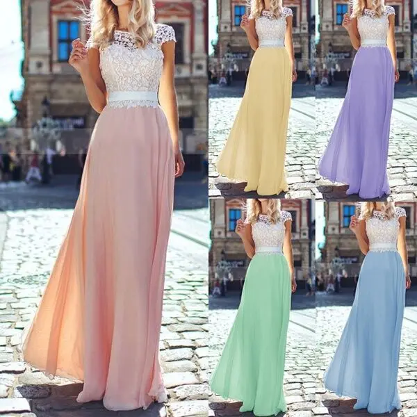 

European And American-Style New Style Lace Panel Sexy Backless Chiffon Maxi Dress Dress