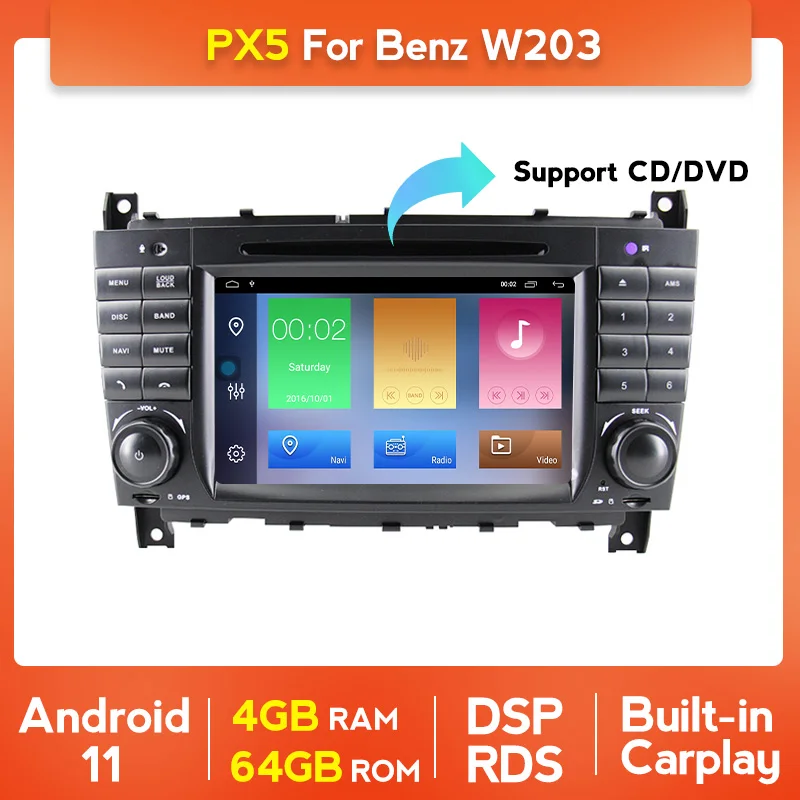 DSP 4G + 64G Android 11 Carplay автомобильный мультимедийный плеер для Mercedes Benz C-Class CLC W203