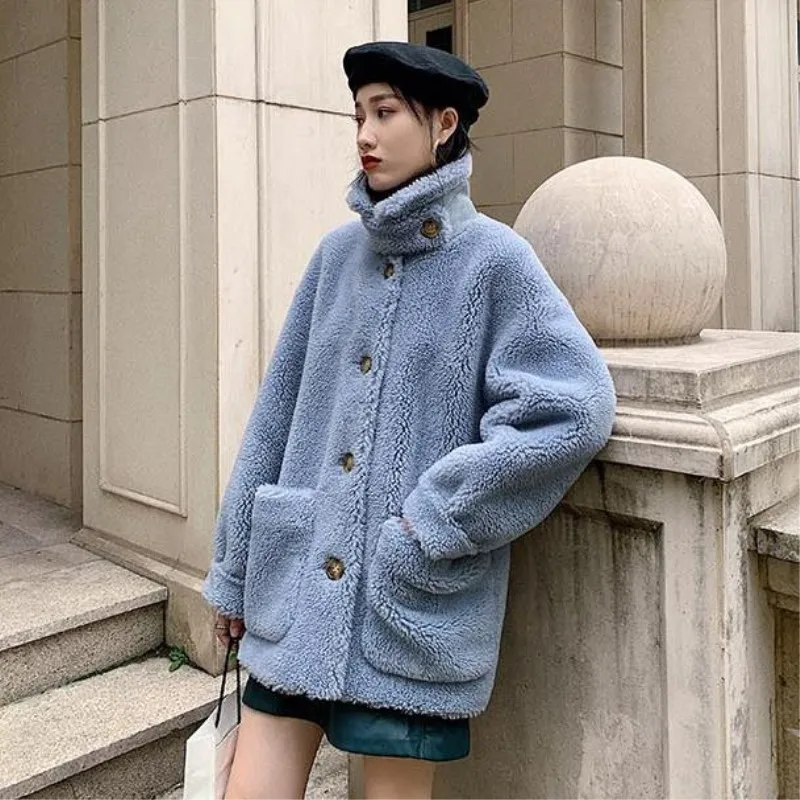 

Solid Single-breasted Lambswool Coats And Jackets Women Thick Warm Winter Faux Fur Coats Ladies Outwear Fur Coats cwf0199-5