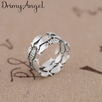 

Punk Vintage 925 Sterling Silver Fish Rings For Women Men Retro Rings Wedding Jewelry Anillos Mujer