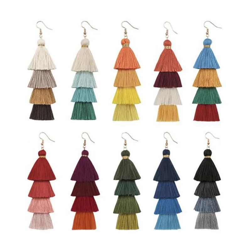 Bohemian 4 Layered Tassel Earrings For Women Ethnic Long Fringe Multi color Statement Dangle Earring GirlsFashion Jewelry - Image 2