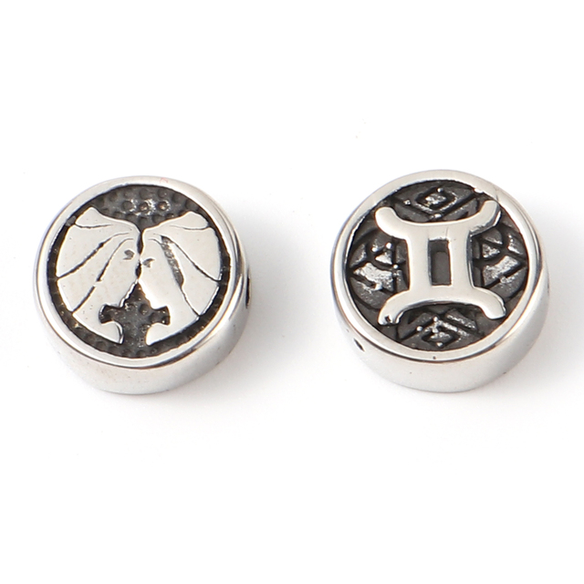 Of Zodiac Constellations Beads Gunmetal Stainless Steel Beads For Jewelry Making Round Taurus Pattern Beads 10mm Dia