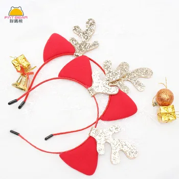 

Baby Girls Sequins Cute Deer Ears Headband Felt Antlers Hair Bands for Kids Red Color Headbands Christmas Gift Cosplay Headwear