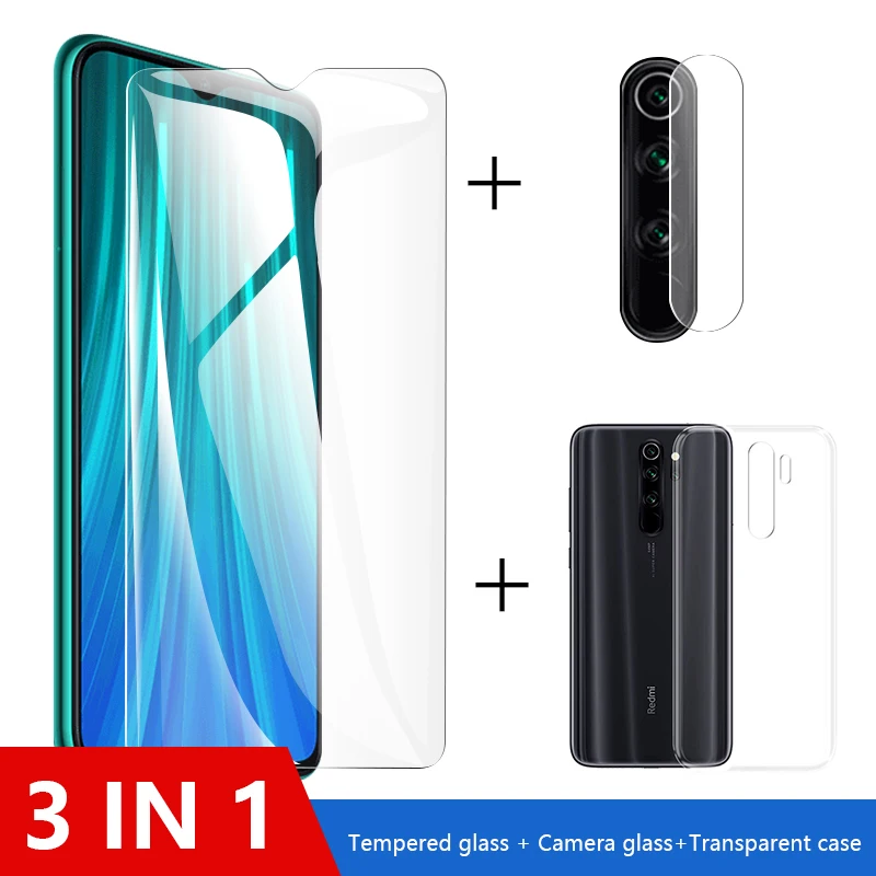 3 в 1 чехол и закаленное стекло для Redmi Note 7 8 pro Защитная пленка экрана Xiaomi 7pro 8pro