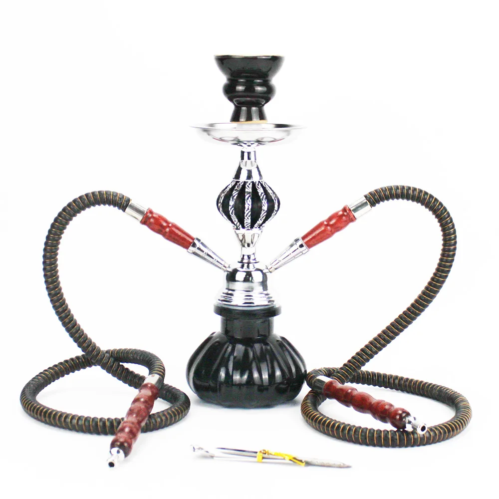 Glass Shisha Set Ceramic Bowl Single or double pipe Synthetic Leather Hose Metal Charcoal Tongs Narguile Sheesha Hookah Set