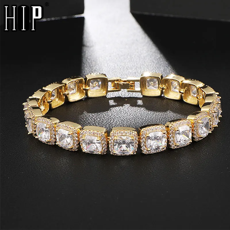 Хип-Хоп 10 мм теннисная цепь Bling Iced Out кубический цирконий браслет геометрический квадратный AAA CZ камень браслеты для мужчин и женщин ювелирные изделия