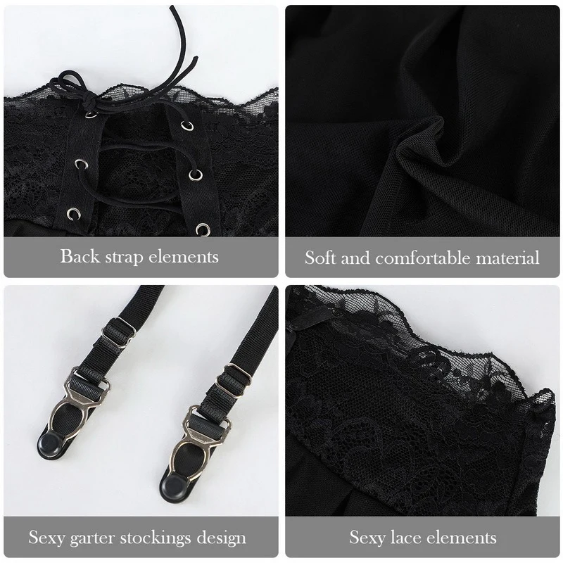 Garters For Stockings Women Sexy Lingerie Plus Size 2XL Suspenders Skirt Black Lace Transparent Underwear Adjustable Garter Belt images - 6