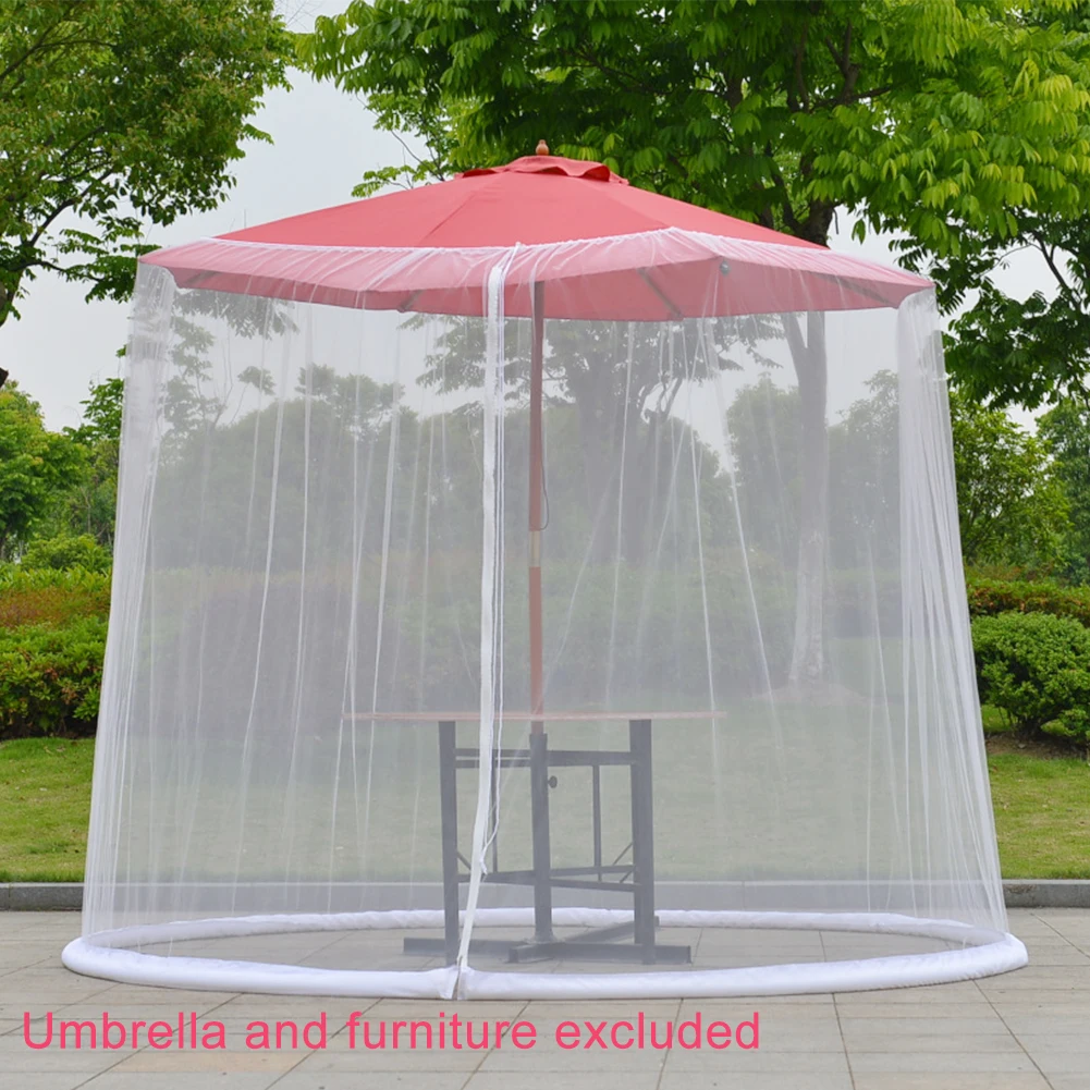 Patio Outdoor Table Mesh Garden Umbrella Cover Sun Protection Sunscreen Mosquito Net Zipper Closure Afternoon Tea See Through