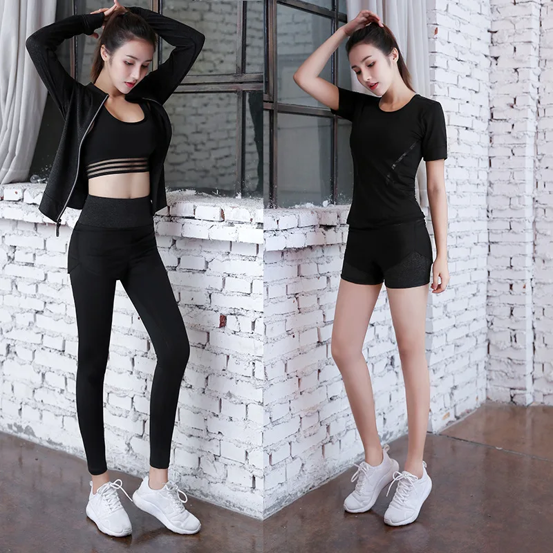 The new lady suit set collar long sleeve zipper cardigan running fitness morning run five-piece of women |