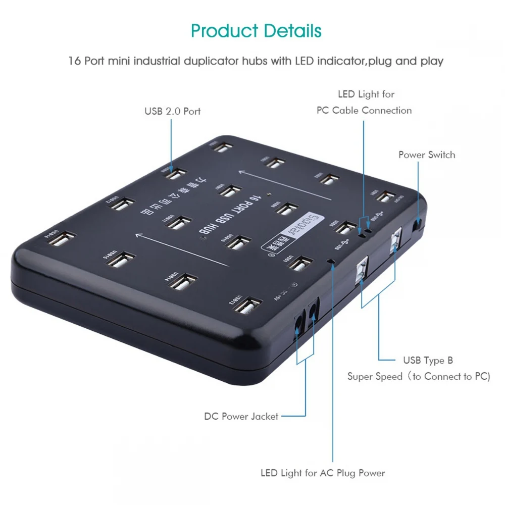 Sipolar A100 16 Port Industrial USB 2.0