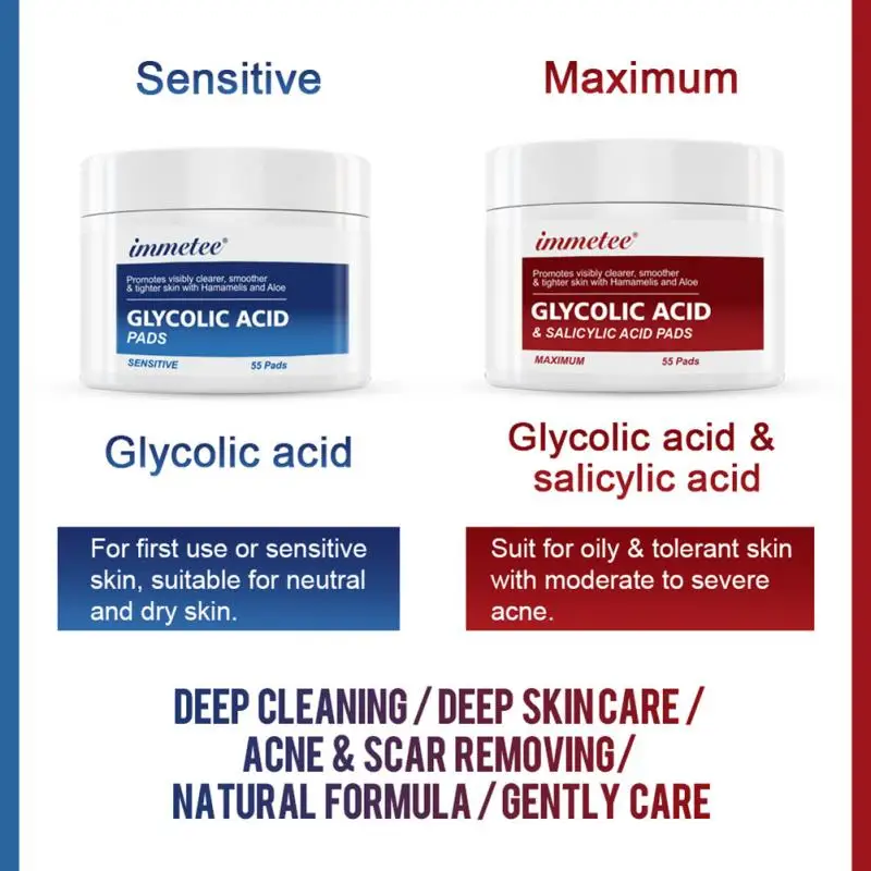 55 Pcs Glycolic Acid Cotton Pads Acne Salicylic Acid Glycolic Acid Deep
