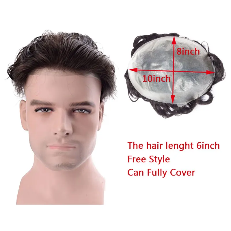 SEGO 8''*10'' PU&Swiss Lace Skin Men Toupee Real Human Hair Non-Remy Men Hairpieces wig Replacements Indian Hair Density 95%