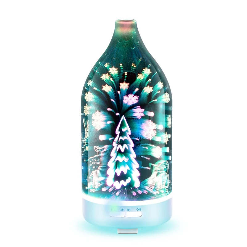 Christmas 3D Glass Essential Oils Diffuser Ultrasonic Aromatherapy Oil Humidifier With Timer Setting 7 Color Changing Nightlight