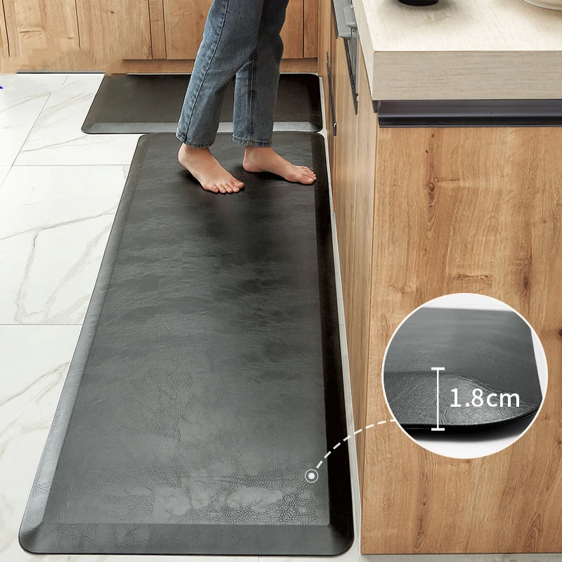 Kitchen Rugs Mats Non Slip Waterproof Padded PU Leather Floor Mats Are  Wear-Resistant Anti-Greasy Black Foot Pad PVC Air Cushion