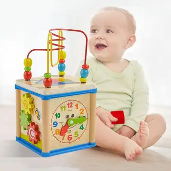 

Baby Kids Early Educational Gifts Toy Game Wooden Cubes Beads Fun Clock Maze kids Brain Development Beads Maze baby funny toys