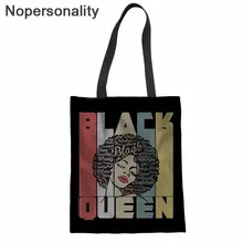 Nopersonality модные женские туфли покупок сумки из ткани черный queen в африканском стиле; Детские футболки для девочек, с принтом, Колледж Холщовая Сумка на плечо, сумки Прямая