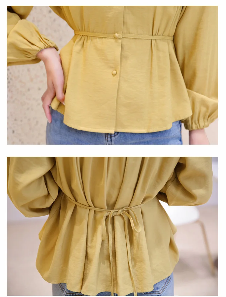 Новая мода blusas mujer de moda осенние дизайнерские женские рубашки однотонные повседневные женские блузки женские топы с v-образным вырезом размера плюс 6431 50