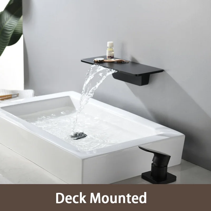 Водопад кран матовый черный настенный ванная ванна кран Большая полка платформа смеситель для воды качественный кран - Цвет: Deck Mounted