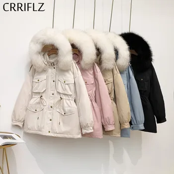 

2019 New Short Drawstring Winter Jacket Women 90% White Duck Down Jacket Hooded Coats Real Fur Warm Thicken Down Parka CRRIFLZ