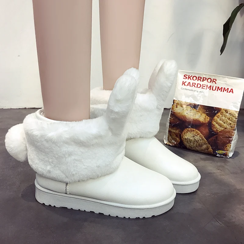 Lucyever Classic Women Rabbit Ears Snow Boots Faux Fur Comfortable Warm Winter Shoes Woman Casual Slip on Platfrom Ankle Boots
