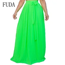 FUDA неоновый цвет, Летние Элегантные богемные шифоновые гофрированные длинные юбки, эластичная талия, Женская Повседневная пляжная Макси-юбка в пол