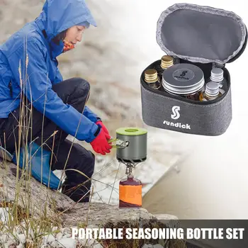 

Sundeck 9pcs Spice Cruets Set Portable Salt Bottle BBQ Sauce Container Bag