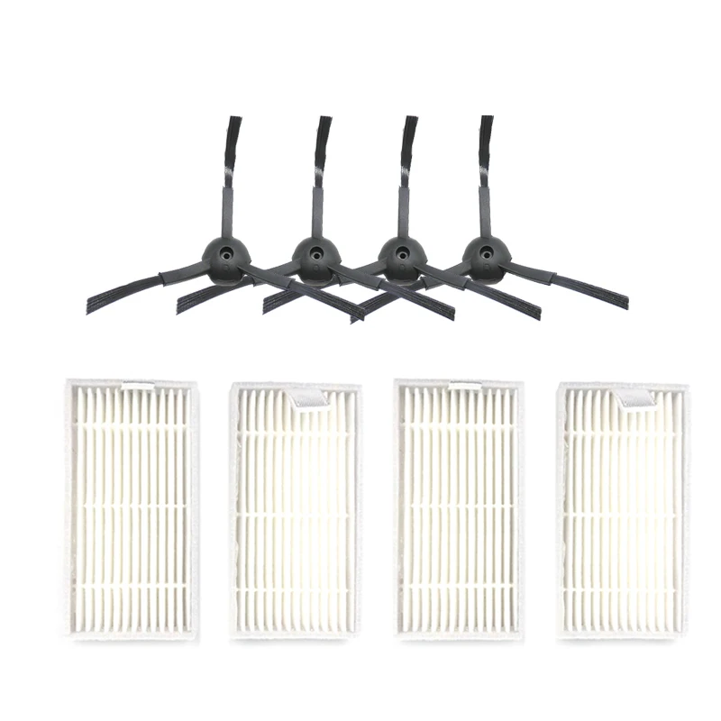 

4Pcs Filter 4Pcs(2R+2L)Side Brush for Ecovacs Cr130 Cr120 X500 X580 Kk8 Cen540 Cen250 Ml009 Chuwi V3 Ilife V5 V3+V5Pro Vacuum