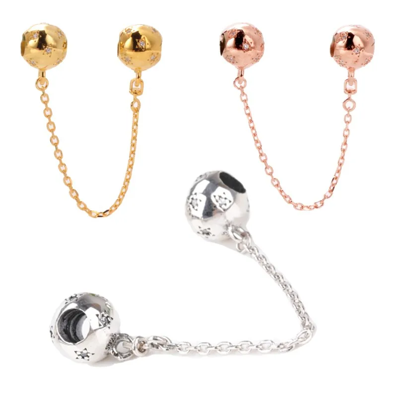 

Original 925 Sterling Silver Bright Star Safety Chain Fit Pandora Women Bracelet & Necklace Diy Jewelry