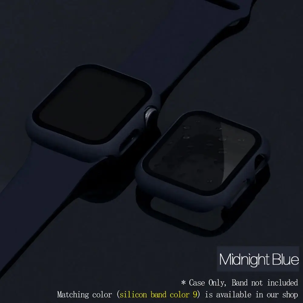 Mling полное покрытие для Apple Watch series 5 4 3 2 матовый пластиковый бампер жесткая рамка Чехол со стеклянной пленкой для iWatch защита экрана - Цвет: Midnight blue