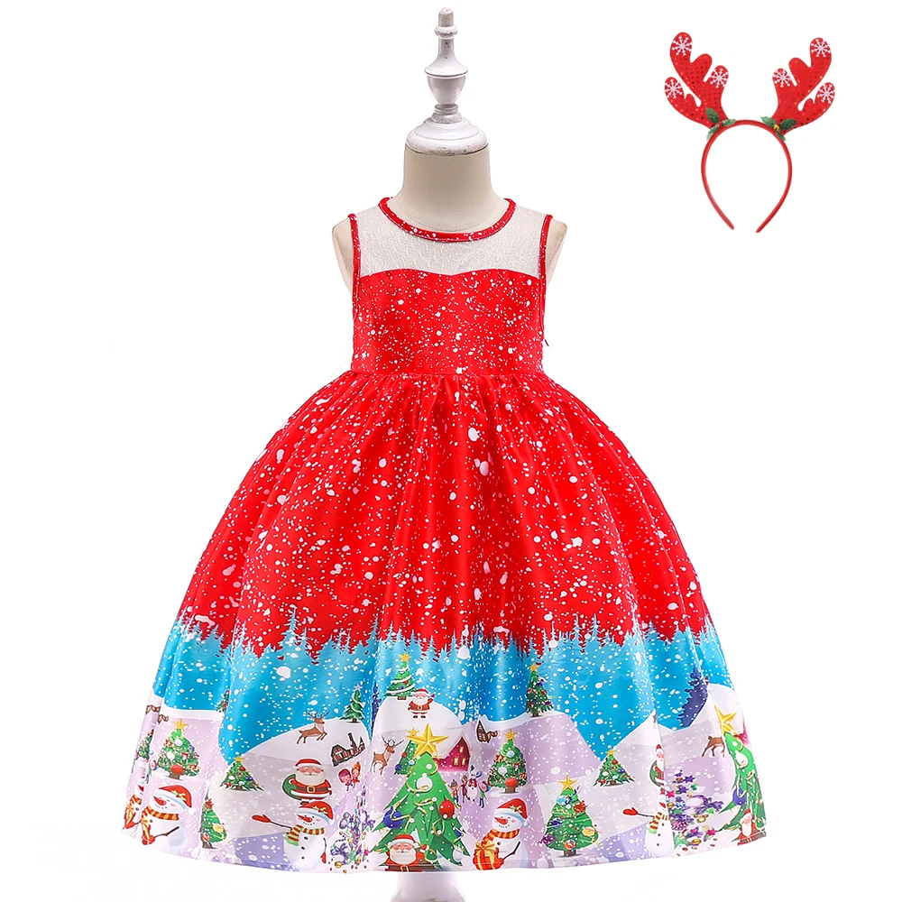 Рождественское платье для девочек; детское рождественское платье принцессы с рисунком Санта-Клауса и снежинки; Новогодняя праздничная одежда для девочек
