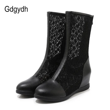 

Gdgydh 2020 Spring Shoes Woman Summer Boots Height Increasing Breathable Mesh Shoes Woman Rome Style Mid-calf Boots Big Size 43