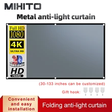 Mixito 16:9 projetor tela de cortina anti-luz 100 120 polegadas 3d hd tela de projeção portátil com furos ao ar livre indoor