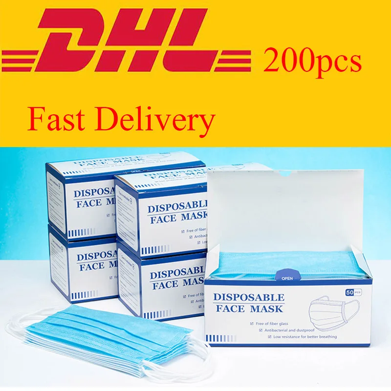 

DHL Shipping 3 layers Anti-Dust Dustproof Disposable Earloop Face Mouth Masks Facial Protective Cover Masks 200/100/50pcs