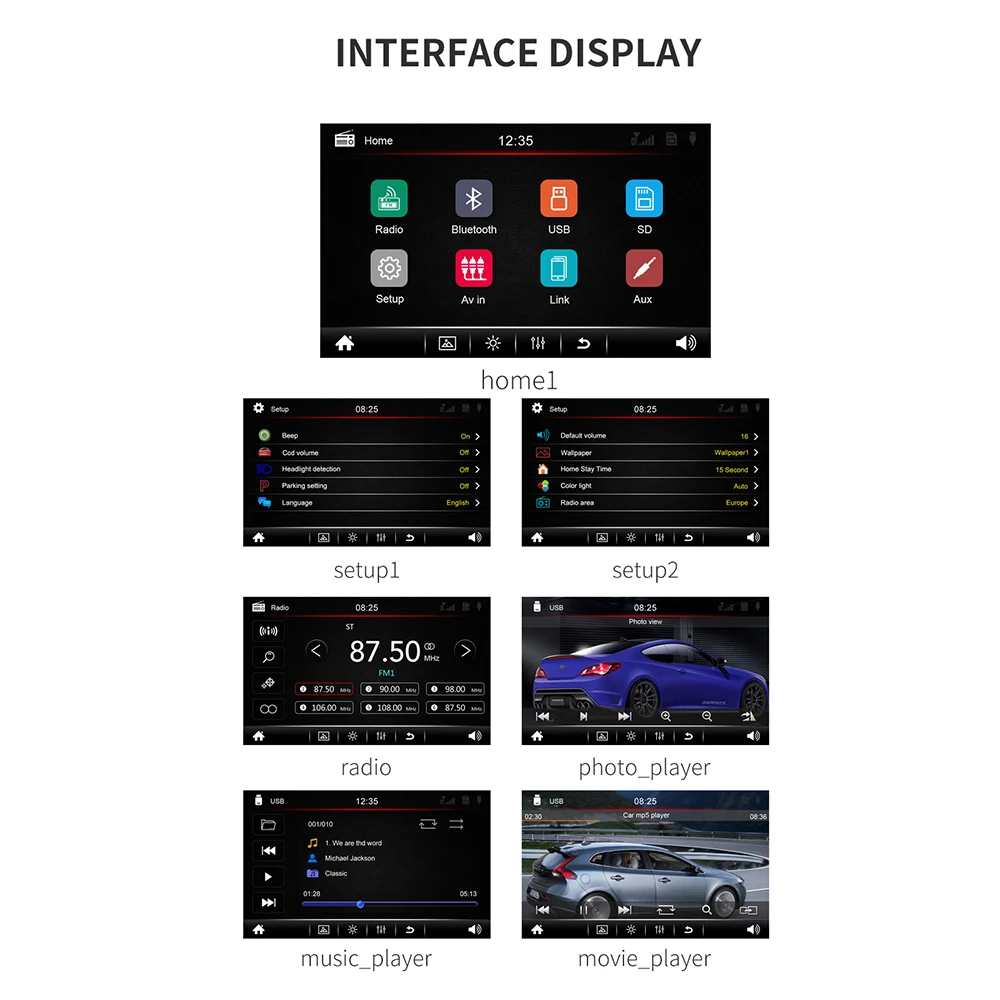 

7" MP5 Bluetooth TFT Screen Stereo Radio AUX Video Remote Control Parts Set Kit