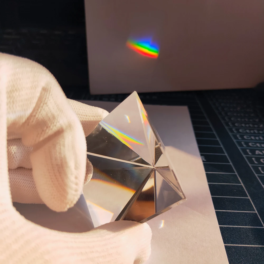 Rainbow Prism Optical Glass Crystal Pyramid 40mm Height Rectangular Pyramid Polyhedral Popularization Science Studying Student