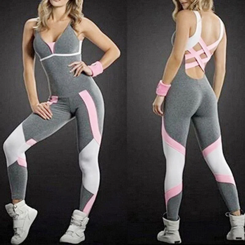 

Sportswear Sweat Shaping Breathable Nylon Quick Drying Sexy Back Leggings Romper Sports Jumpsuit Slim Crossover Sport