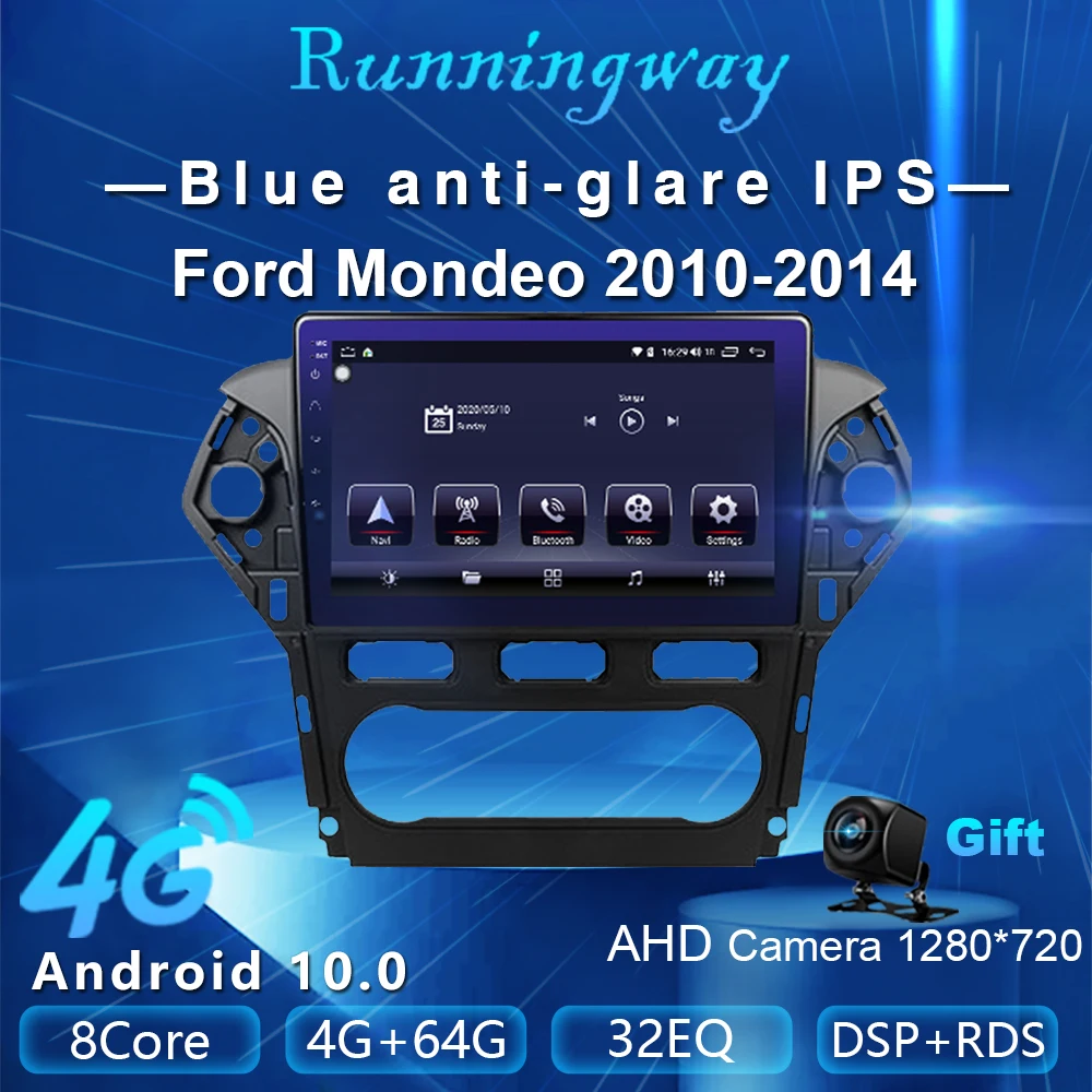 Runningway 5G автомобильный Радио мультимедийный видео плеер для Mondeo 2010 2011 2012 2013 2014 4G + 64G Android 10 0 DVD НАВИГАЦИЯ