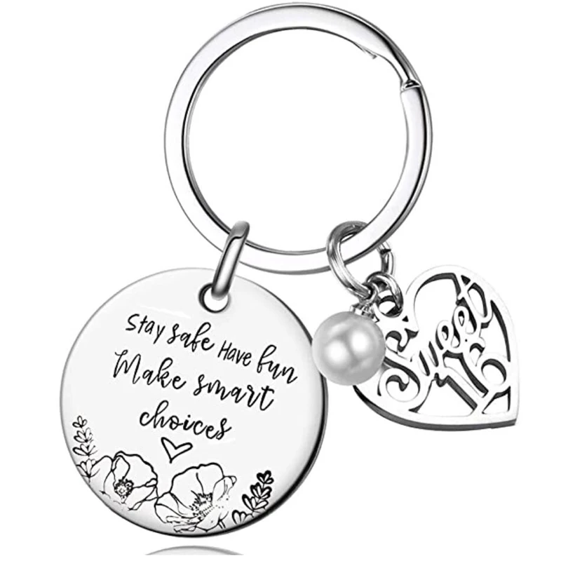 'Life Is Beautiful Enjoy The Ride' Sweet 16 Birthday Keychain - Stainless Steel, 1 Inch Pendant