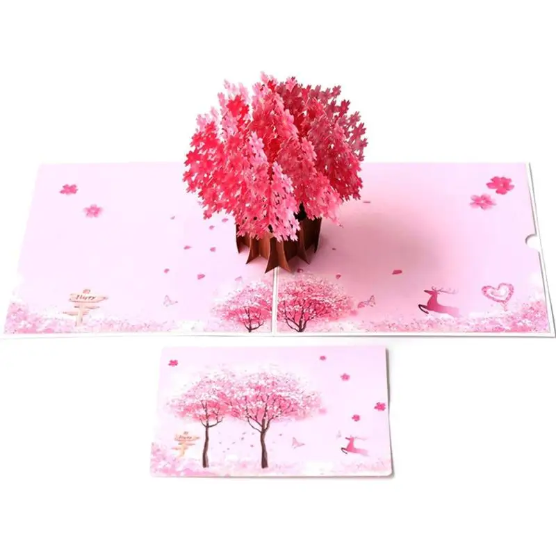  Cherry Blossoms 3D UP Cards Valentines Day Postcard with Envelope Stickers Wedding Invitation Greet - 4.00027E+12