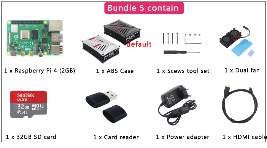 UK Raspberry Pi 4 Модель B комплект+ ABS чехол+ двойной вентилятор+ радиатор+ переключатель адаптер питания дополнительно 64 32 Гб SD карта и ридер