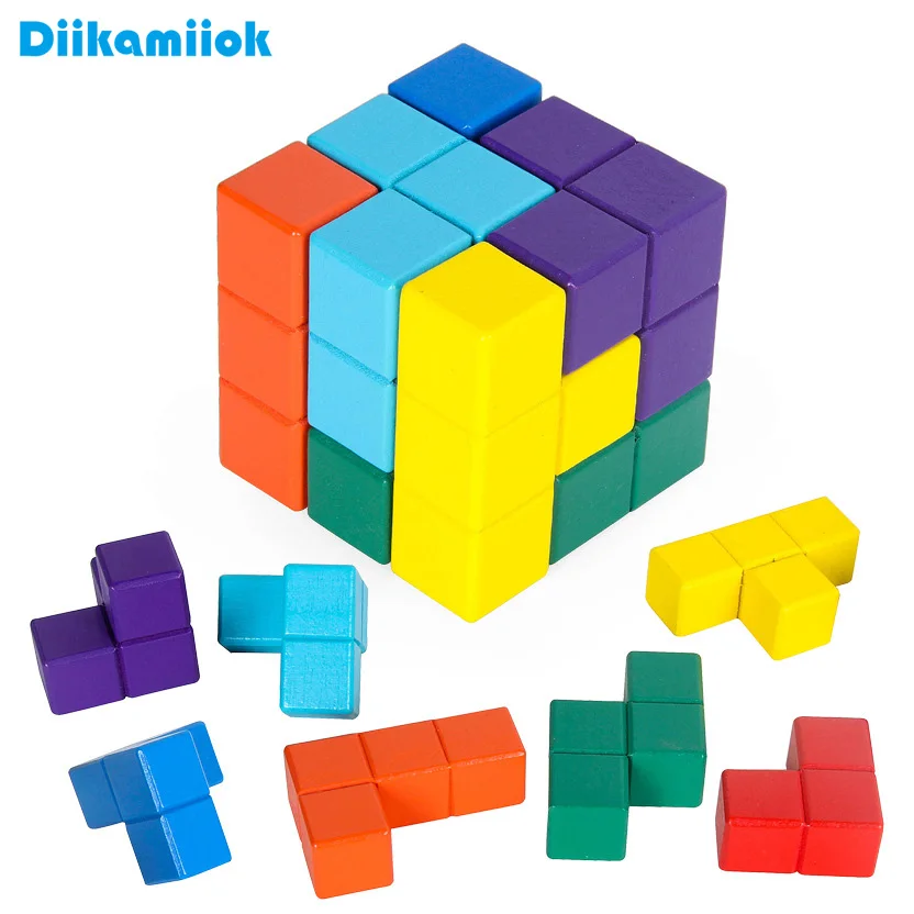 

Hot Kids Creative Novelty Toy Tetris Magic Cube Puzzle Colorful 3D Wooden Jigsaw Toys for Children Educational Brain Teaser Game