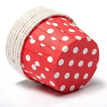 

100X Paper Cupcake Liner Muffin Candy Nut Snack Greaseproof Dessert Baking Cups Color: Red Dot: 3.8cm*3cm*5cm