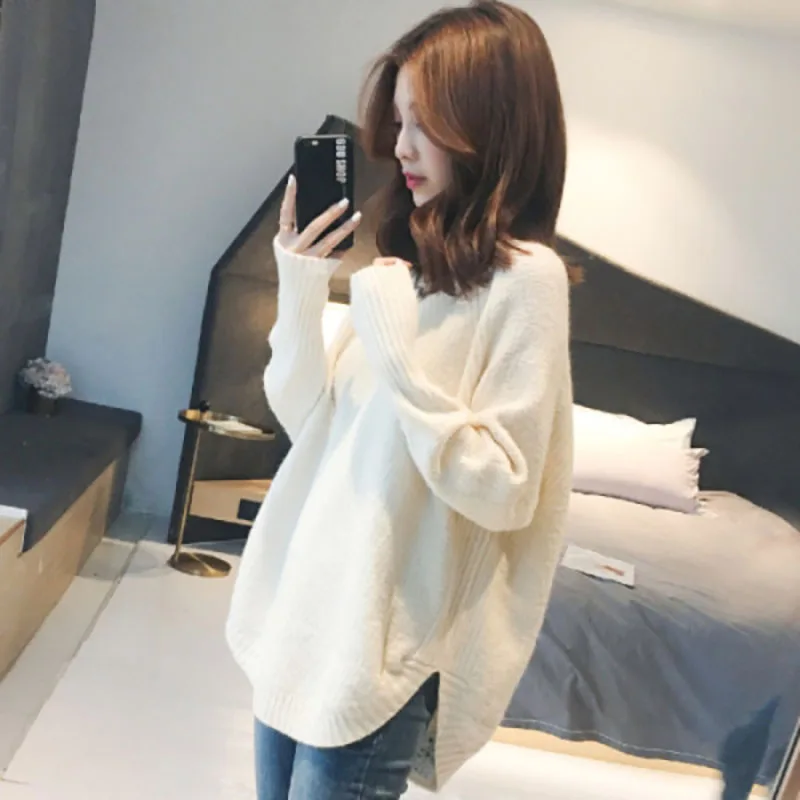 

2020 Winter Women's Causal Oversize Pullover Shirt Loose Knit Top Long Sleeve OL Commute Batwing Thickened V-neck Sweater
