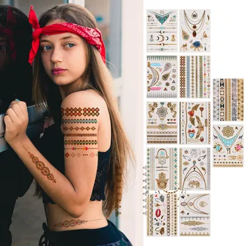 

12 pcs Temporary Tattoos Metallic Gold Silver Waterproof Glitter Transfer Tattoo Body Sticker Party Decor for Kids
