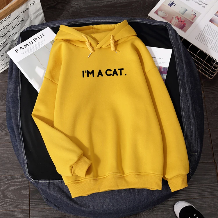 Осенне зимние женские толстовки с длинным рукавом и надписью I'm A Cat|Толстовки
