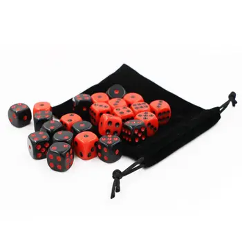 

24pcs/set 16mm Dice Round Corner Point Dice RPG Gambling Games Cube Party Board Game Black Red With Velvet Bag